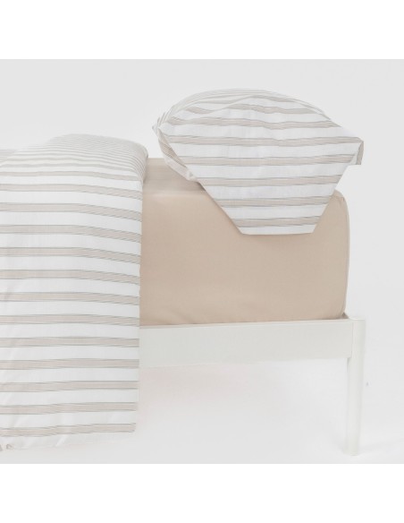 Funda nórdica algodón Raya Sit topo - verde seco