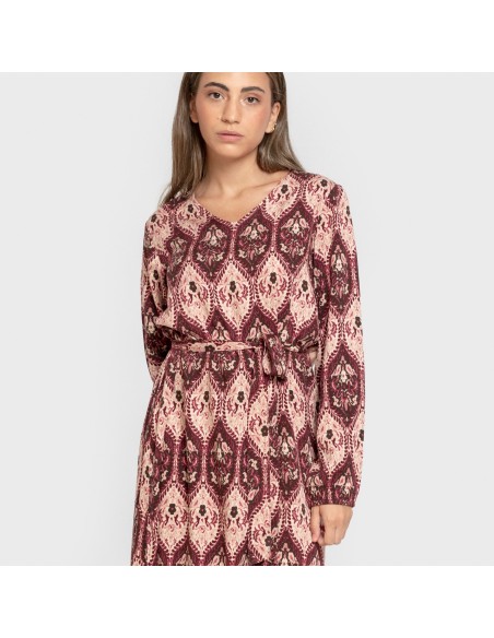 Vestido midi manga larga pico viscosa Ceramide