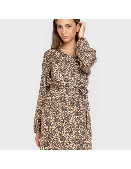 Vestido midi manga larga pico viscosa Sophie