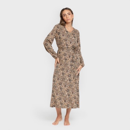 Vestido midi manga larga pico viscosa Sophie