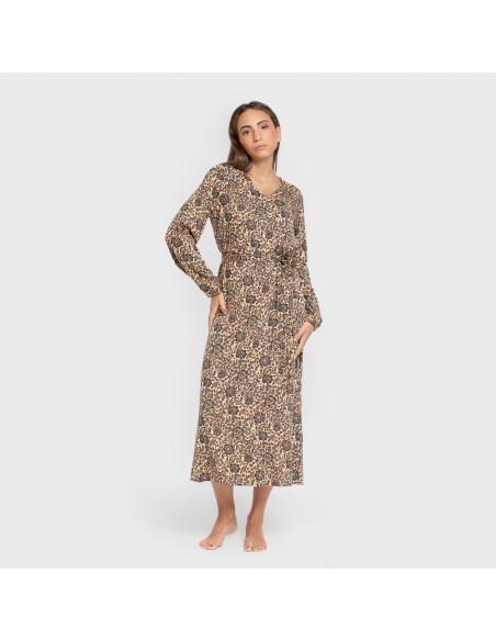 Vestido midi manga larga pico viscosa Sophie