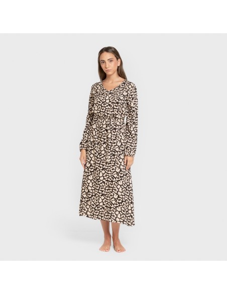 Vestido midi manga larga pico viscosa Vitamin negro