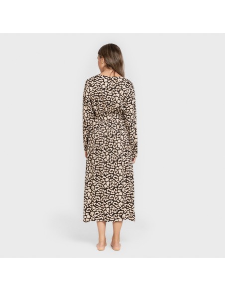 Vestido midi manga larga pico viscosa Vitamin negro