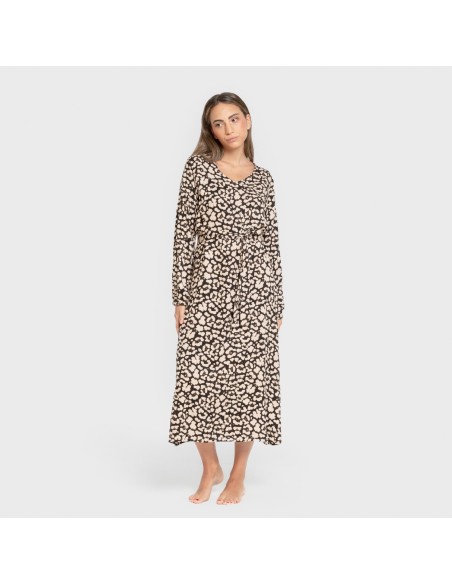 Vestido midi manga larga pico viscosa Vitamin negro