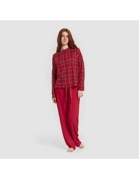 Pijama largo Secret mujer Cuadro Nicolas rojo
