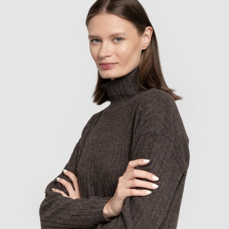 Jersey cuello subido crop 4x2 canalé mujer