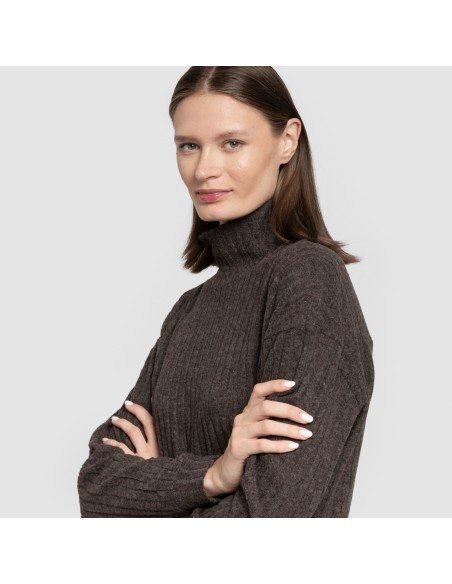 Jersey cuello subido crop 4x2 canalé mujer