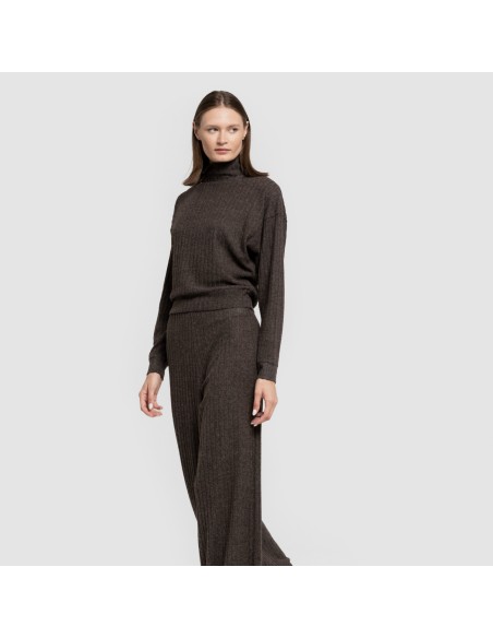 Jersey cuello subido crop 4x2 canalé mujer