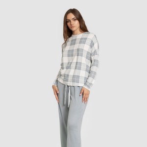 Pijama largo Secret mujer Cuadro Guima indigo 2