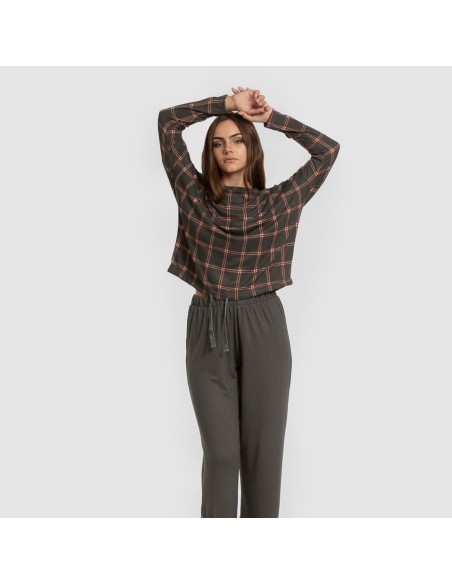 Pijama largo Secret mujer Cuadro Nelby verde caceria