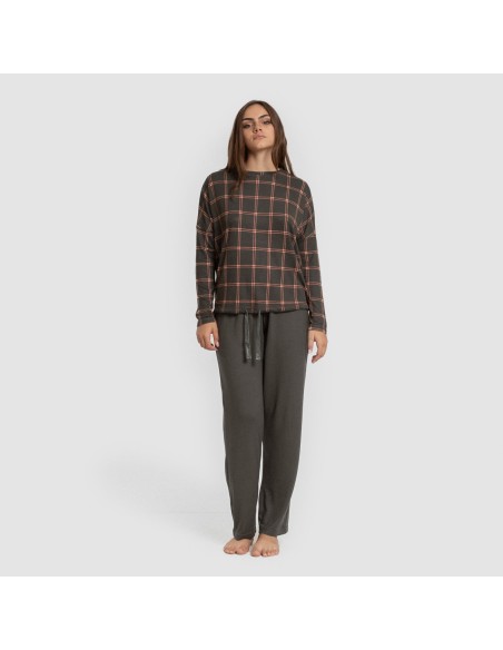 Pijama largo Secret mujer Cuadro Nelby verde caceria