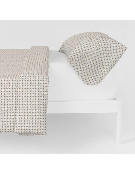 Funda nórdica algodón Enrieta verde seco - topo