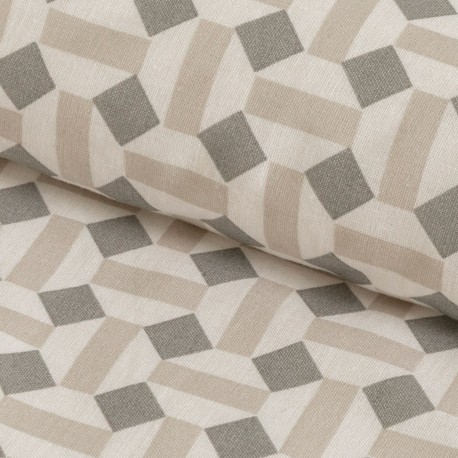 Funda nórdica algodón Enrieta verde seco - topo