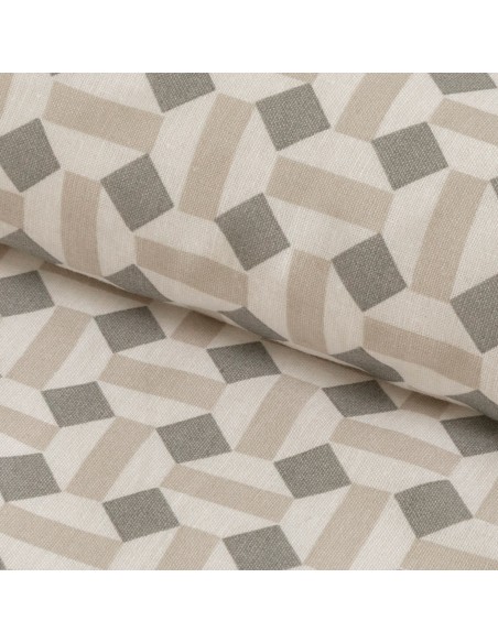 Funda nórdica algodón Enrieta verde seco - topo