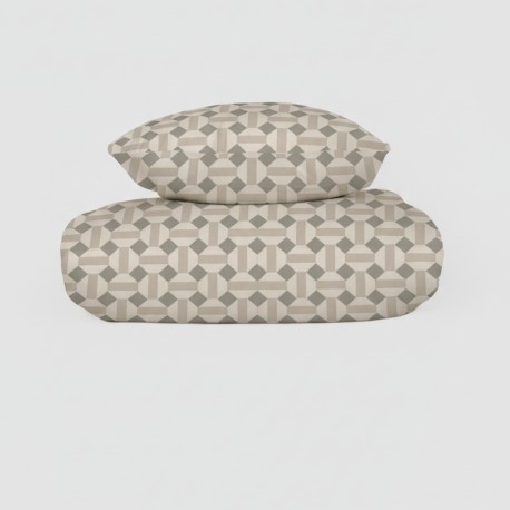 Funda nórdica algodón Enrieta verde seco - topo