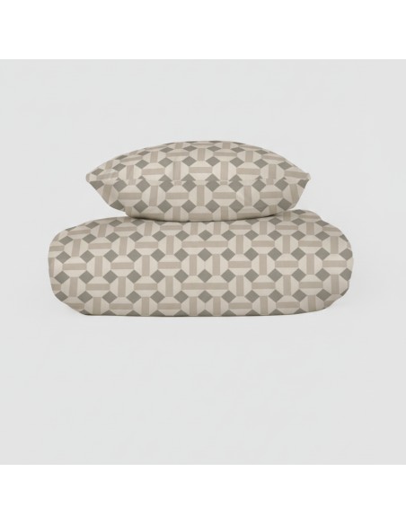 Funda nórdica algodón Enrieta verde seco - topo