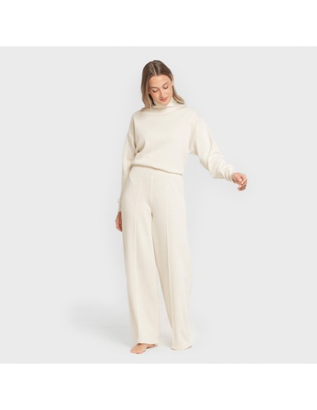 Pantalón largo pinzas fluido mujer