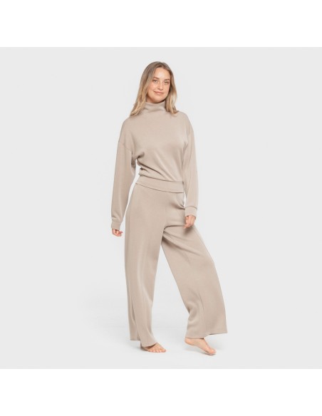 Pantalón largo pinzas fluido mujer