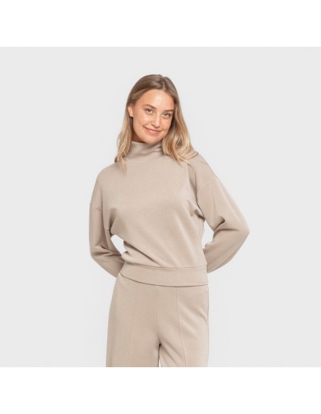 Sudadera cuello subido fluida mujer