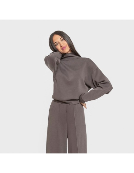 Sudadera cuello subido fluida mujer